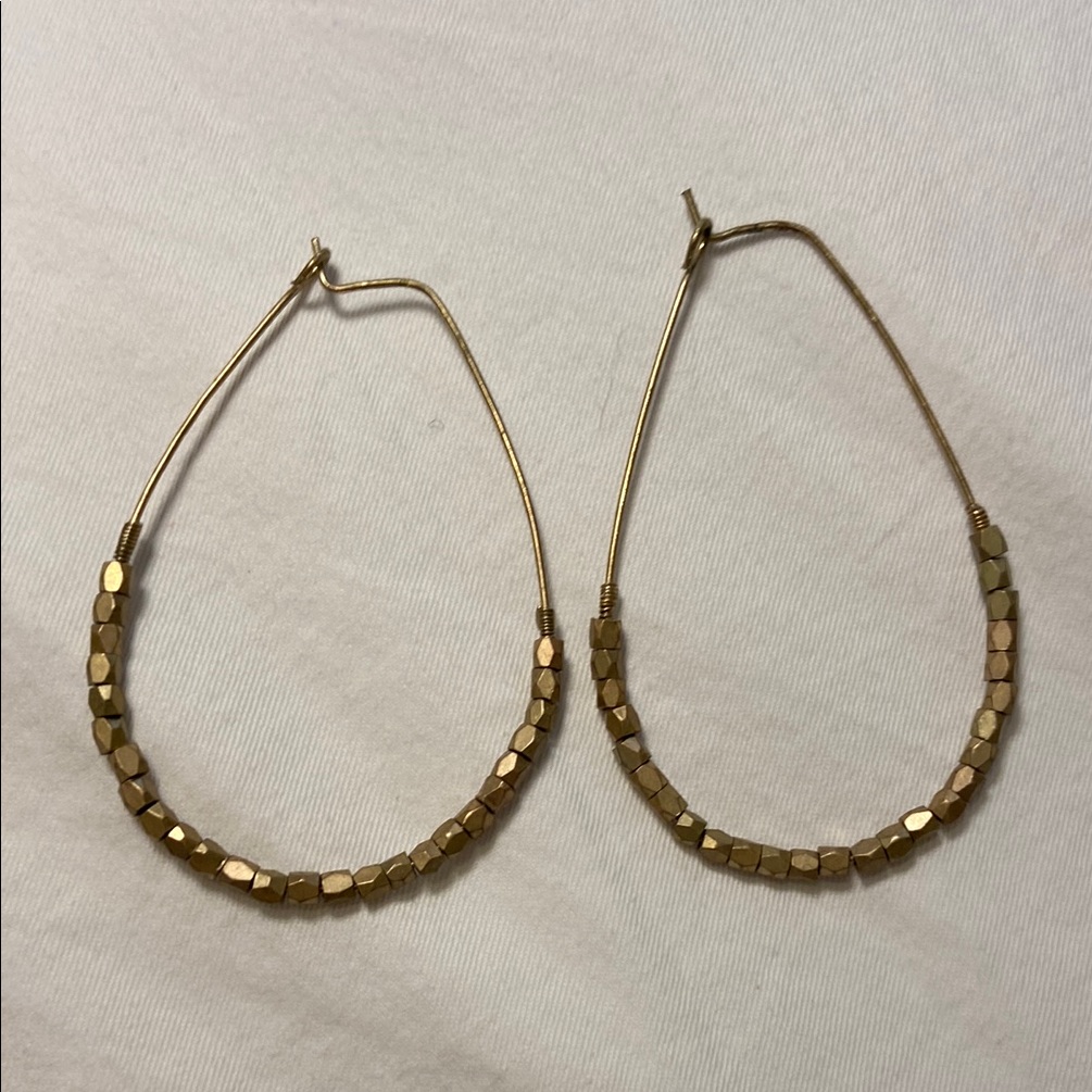 Gold Beaded Teardrop Hoops 6$